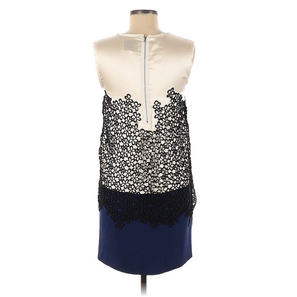 3.1 Phillip Lim cream and navy silk mini dress with black floral overlay- size 8 - Picture 2 of 12